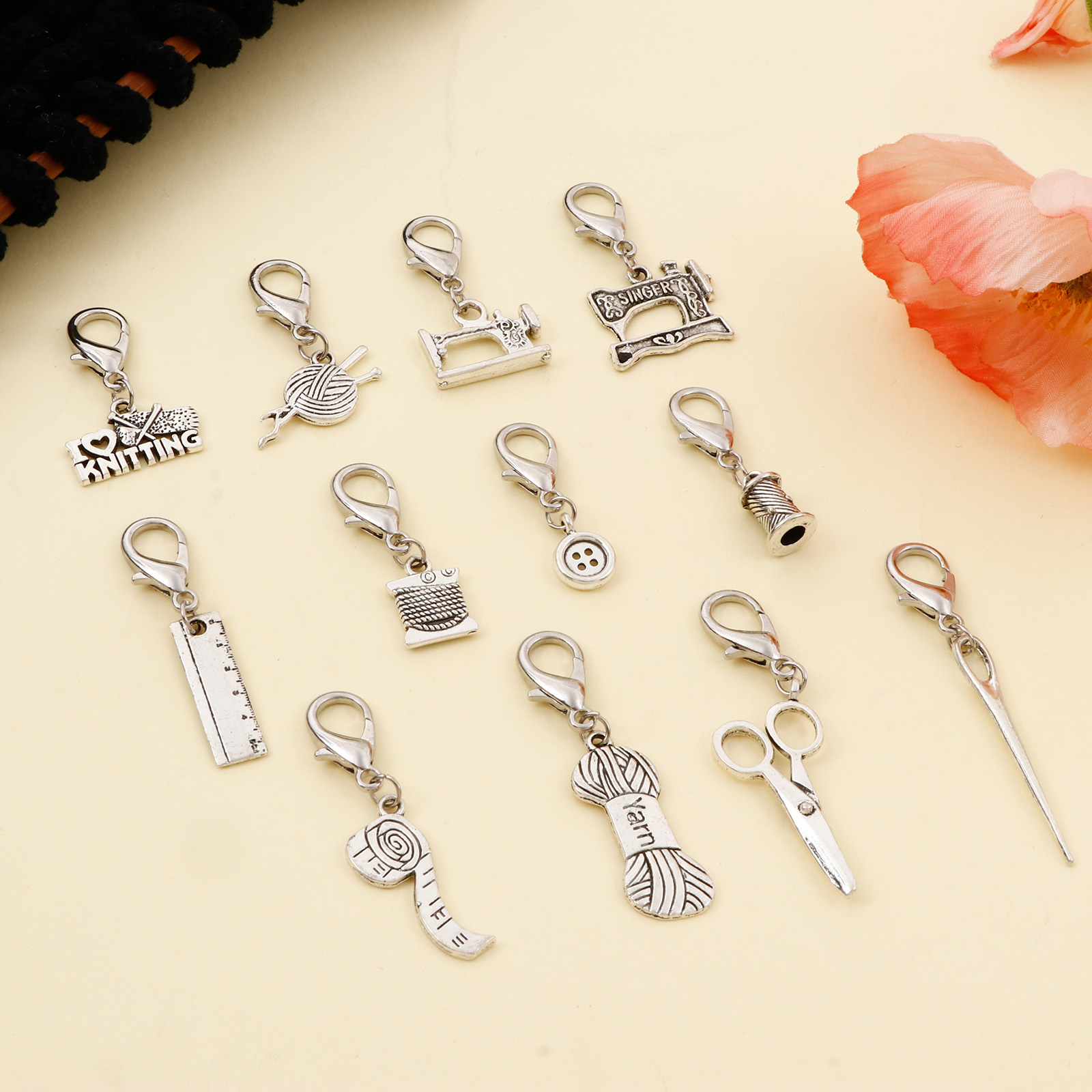 Description Picture 5 of item12pcs/set Handmade Sewing Tools pendant Knitting Stitch Markers Silver Color Crochet Lock Row Counter Needlework DIY Sewing Tool