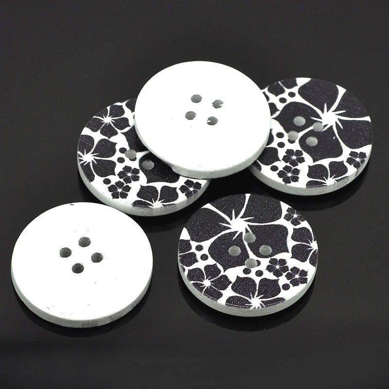 Description Picture 4 of item5pcs 3cm Natural Wood Buttons Scrapbooking 4 Holes Round Black Flower Pattern Sewing Buttons For DIY Clothing Sewing Accessories