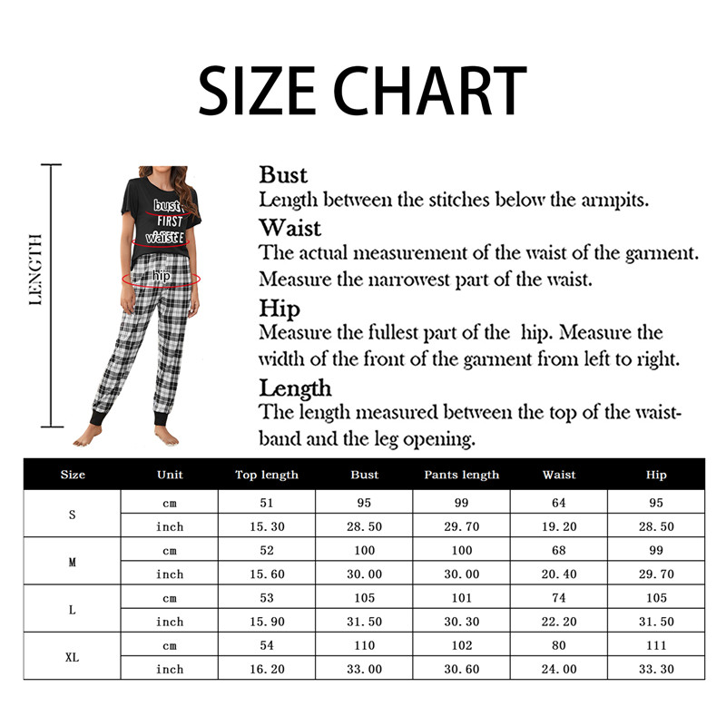 Women's Two Pieces Pajama Sets Size Chart