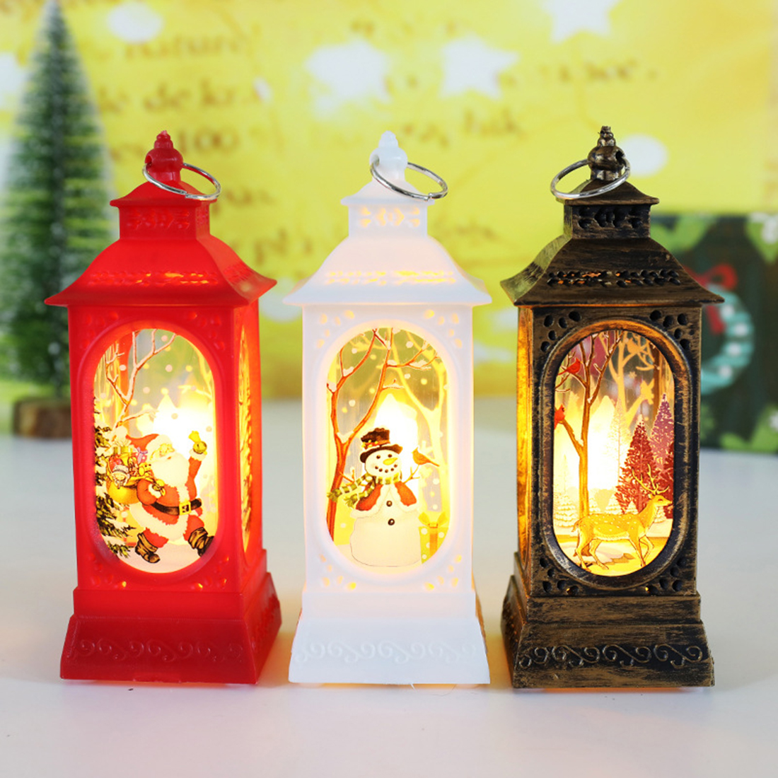 Description Picture 6 of itemChristmas Candles Light Led Snow Deer Lantern Light Vintage Castle Santa Snowman Hanging Lantern Lamp New Year Party Decoration