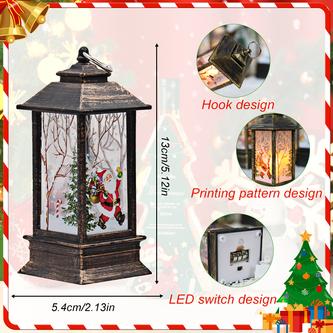 Description Picture 2 of itemChristmas Candles Light Led Snow Deer Lantern Light Vintage Castle Santa Snowman Hanging Lantern Lamp New Year Party Decoration