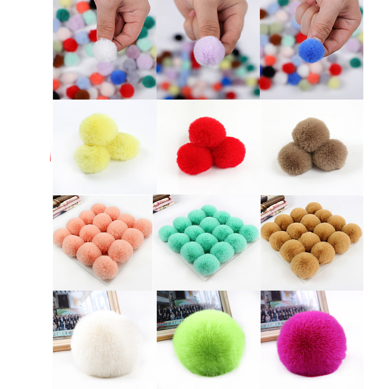 Description Picture 3 of item4cm 5cm Multicolor Soft Pom Pom Ball With Rubber Band DIY Handmade Craft Materials Clothing Scarf Women Sewing Accessories,10pcs