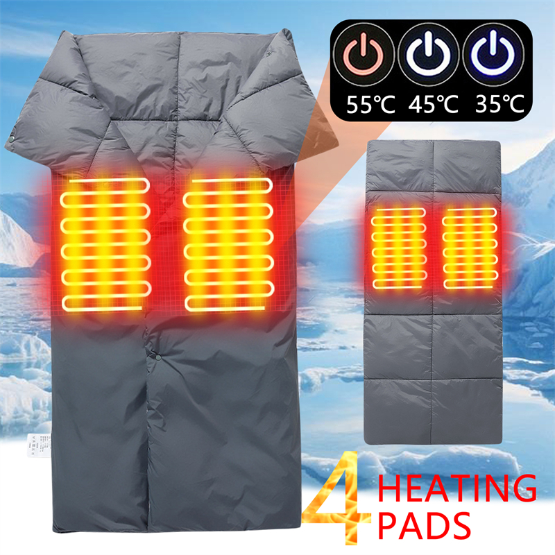 This portable sleeping bag features a USB Heated Warm Shawl that provides warmth in specific heating areas.