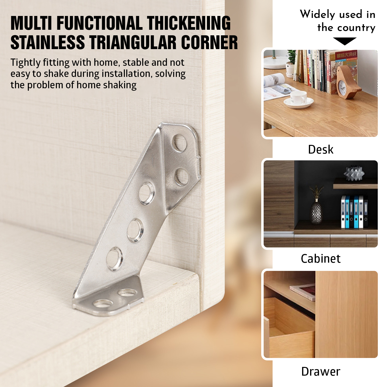 Description Picture 4 of item10pcs Angle Corner Brackets Universal Furniture Corner Connector Brace Joint Fastener Bedframe Cabinet Drawer Shelf Brackets