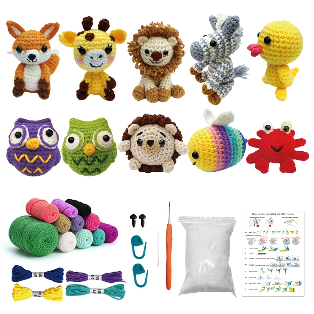 Description Picture 2 of itemHand Crochet DIY Animal Kit For Beginners Knitting Yarn Thread Needles Hooks Knit Tool Plush Doll Tool Material Bag Complete Set