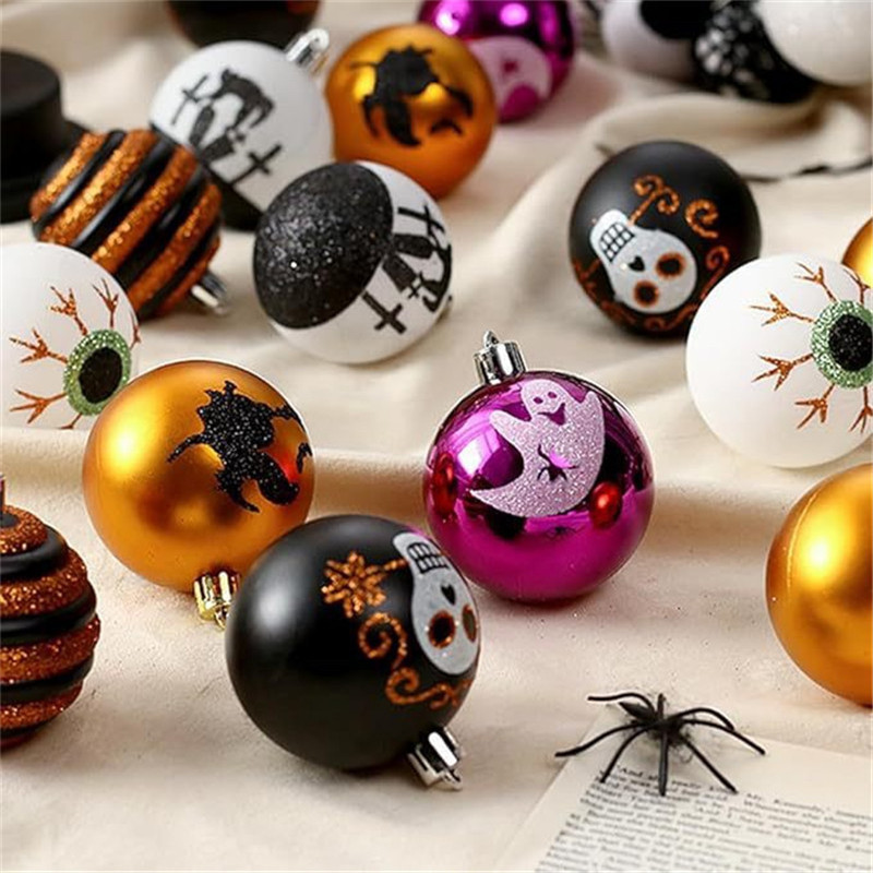 Description Picture 5 of item6pcs Halloween Ball Hanging Decoration Skull Painted Plastic Balls Painted Horror Skull Plastic Ball Tree Hanging Ornament