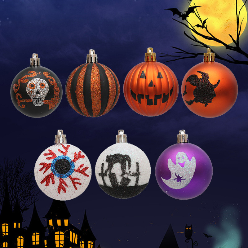 Description Picture 6 of item6pcs Halloween Ball Hanging Decoration Skull Painted Plastic Balls Painted Horror Skull Plastic Ball Tree Hanging Ornament